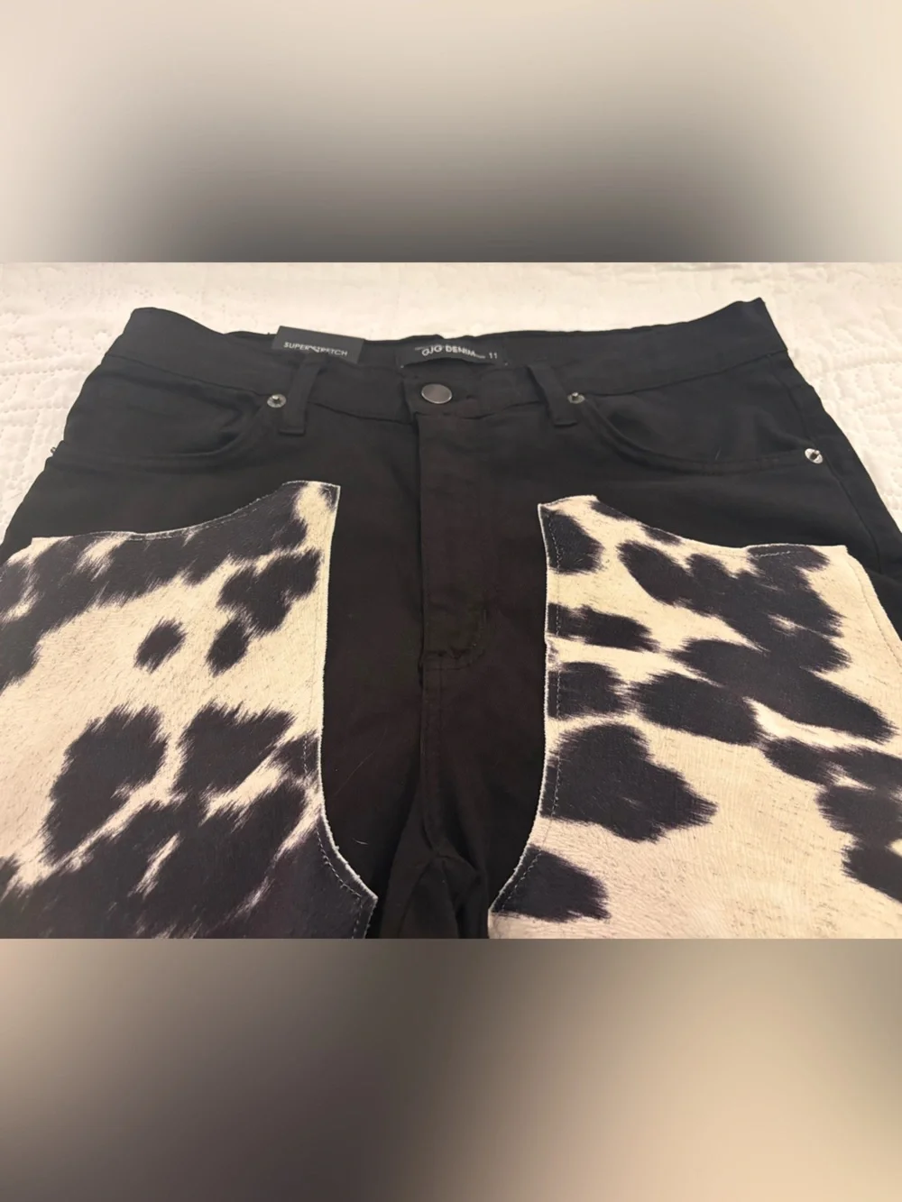 GJG Denim Y2K Cow Print Jorts Size 11 Super Stretch Western Festival Made USA